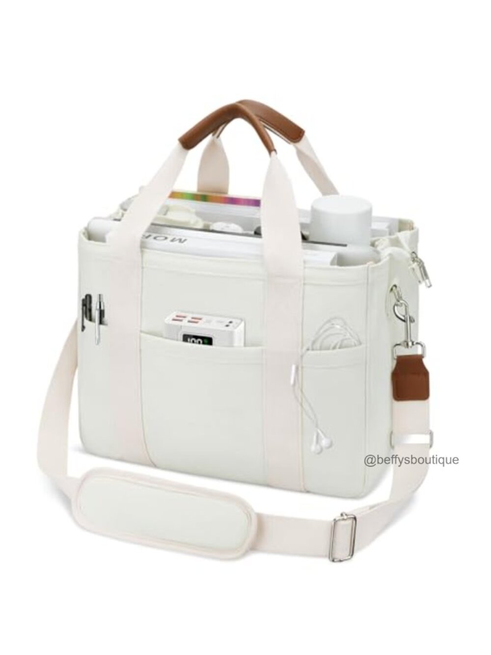 Canvas Tote Bag with Zipper and Compartments Crossbody Large Messenger Purse